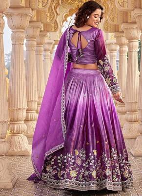 purple sequin and thread work silk lehenga set 3