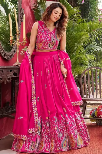 Womens New Wedding Wear Embroidery cording sequence with thread work Lehenga Set