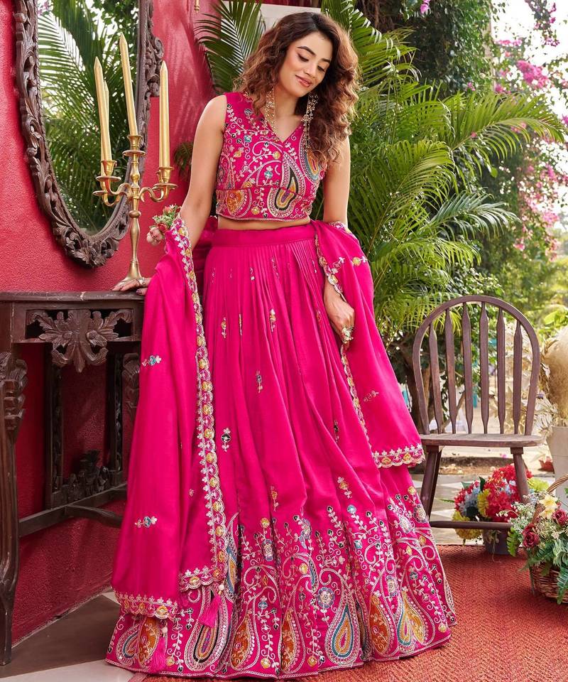Womens New Wedding Wear Embroidery cording sequence with thread work Lehenga Set