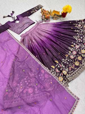 purple sequin and thread work silk lehenga set 4