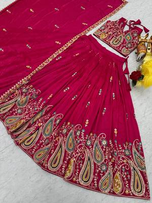 pink embroidered silk lehenga with dupatta 4