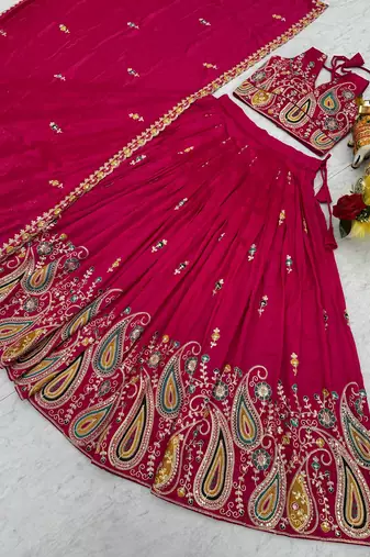 pink embroidered silk lehenga with dupatta