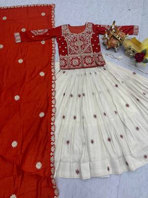 orange sequin and thread work silk lehenga set 4