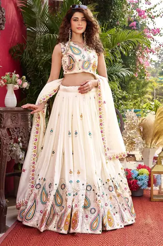Womens New Wedding Wear Embroidery cording sequence with thread work Lehenga Set