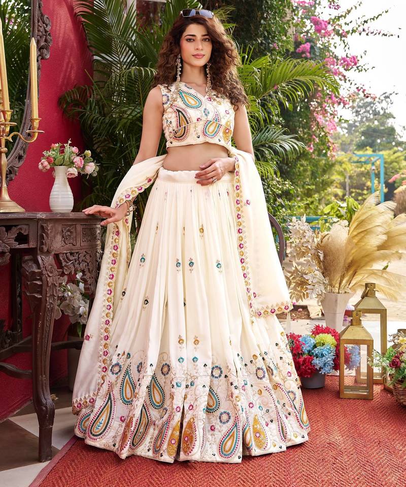 Womens New Wedding Wear Embroidery cording sequence with thread work Lehenga Set