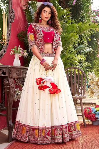 Womens Wedding Wear Embroidery cording sequence with thread work Lehenga Set