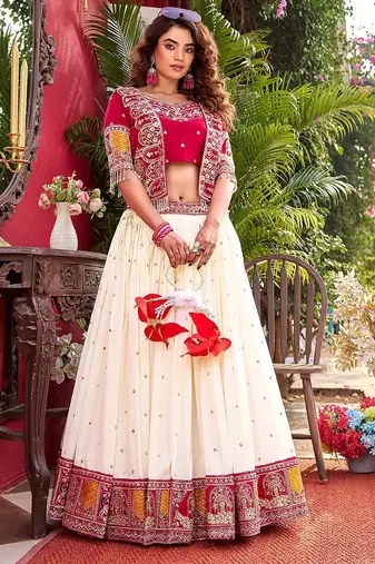 Womens New Wedding Wear Embroidery cording sequence with thread work Lehenga Set