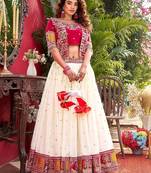 Womens Wedding Wear Embroidery cording sequence with thread work Lehenga Set