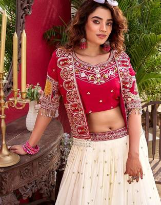 pink embroidered vichitra silk lehenga with jacket 2