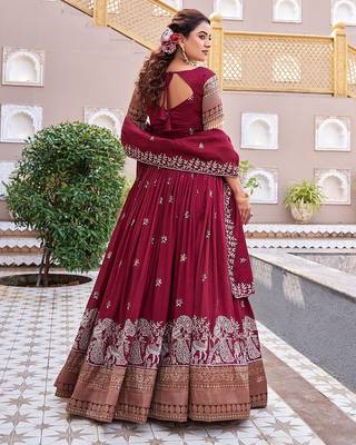 red sequin embroidered vichitra silk lehenga set 4