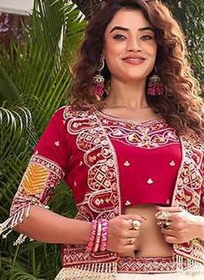 pink embroidered vichitra silk lehenga with jacket 3