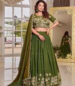 Womens Wedding Wear Embroidery cording sequence with thread work Lehenga Set