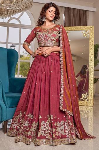 Womens Wedding Wear Embroidery cording sequence with thread work Lehenga Set