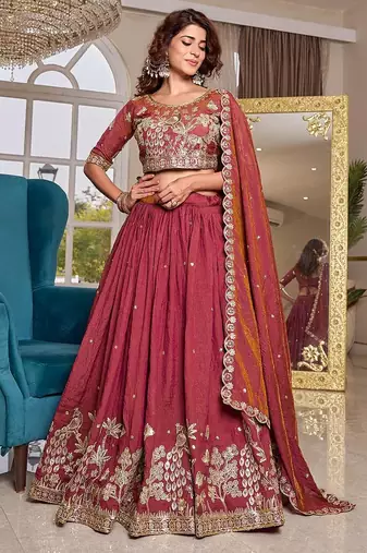 Womens New Wedding Wear Embroidery cording sequence with thread work Lehenga Set