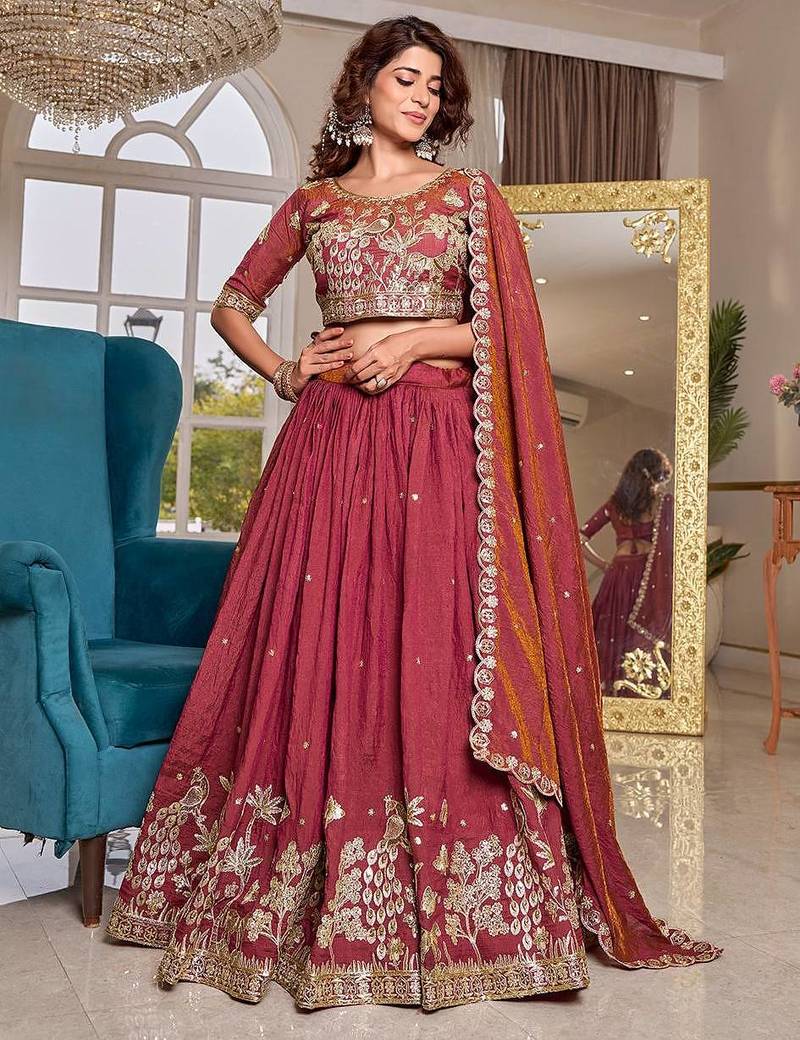 Womens New Wedding Wear Embroidery cording sequence with thread work Lehenga Set