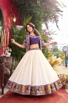 purple embroidered vichitra silk lehenga with jacket 3