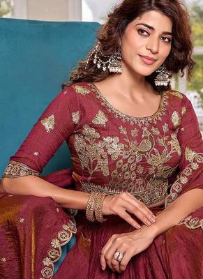 pink sequin embroidered silk lehenga set 2