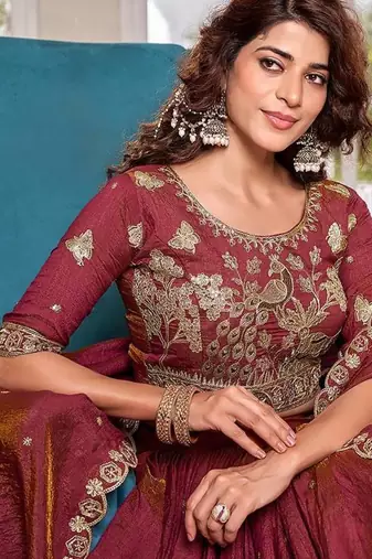 pink sequin embroidered silk lehenga set