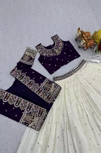 purple embroidered vichitra silk lehenga with jacket