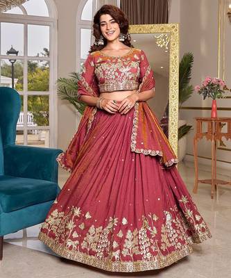 pink sequin embroidered silk lehenga set 3