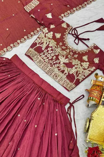 pink sequin embroidered silk lehenga set