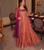 pink silk blend anarkali suit set with embroidery work