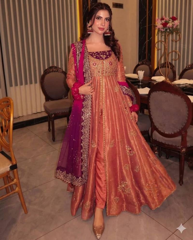 pink silk blend anarkali suit set with embroidery work