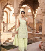 Womens  designer georgette embroidered sharara set with sequence work and lace border dupatta