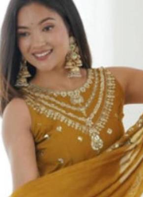 yellow silk blend embroidered gown set 3