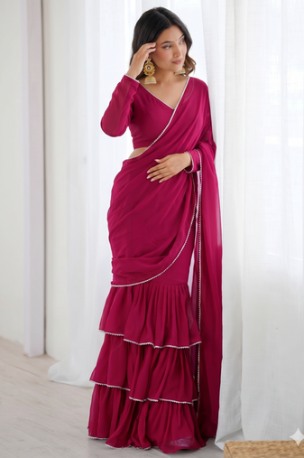 pink mermaid cut lehenga with v neck blouse