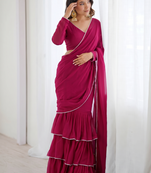 pink mermaid cut lehenga with v neck blouse