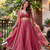 Pink Lace Work Circular Lehenga with V Neck Blouse