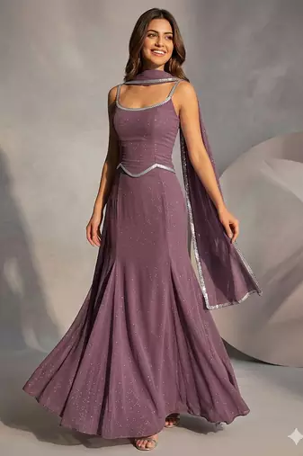 purple mermaid cut lehenga with sweetheart neck blouse