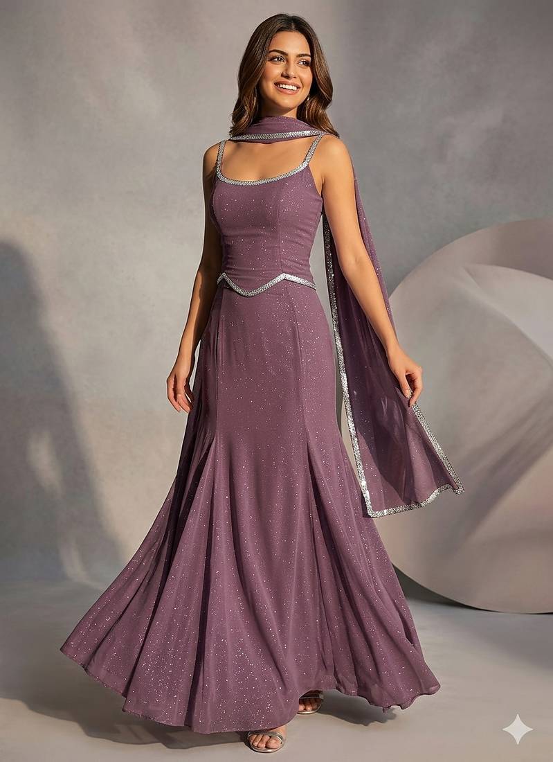 Purple Mermaid Cut Lehenga with Scoop Neck Blouse