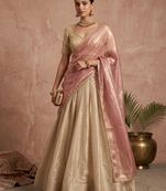 beige wedding lehenga with sweetheart neck blouse