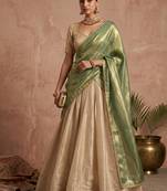 beige wedding lehenga with sweetheart neck blouse