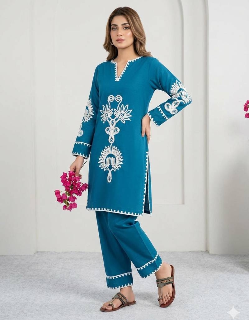 blue rayon embroidered farshi palazzo 