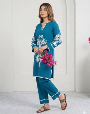 blue rayon embroidered farshi palazzo  3
