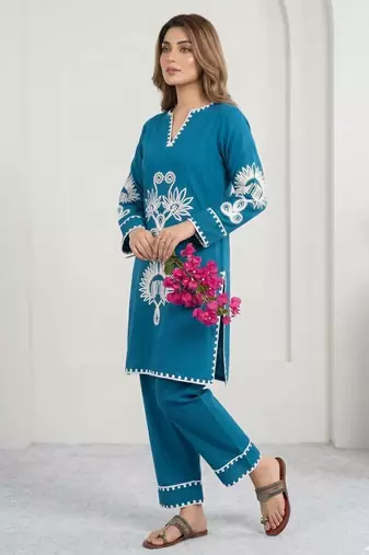 blue rayon embroidered farshi palazzo 