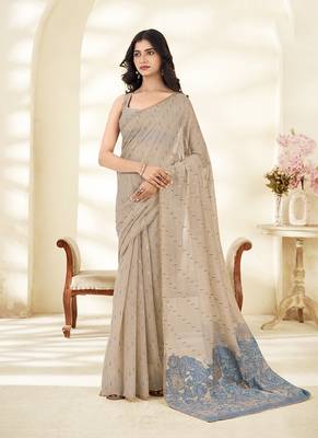 cream designer pallu printed cotton saree 1