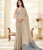 Cream Cotton party wear saree with blouse