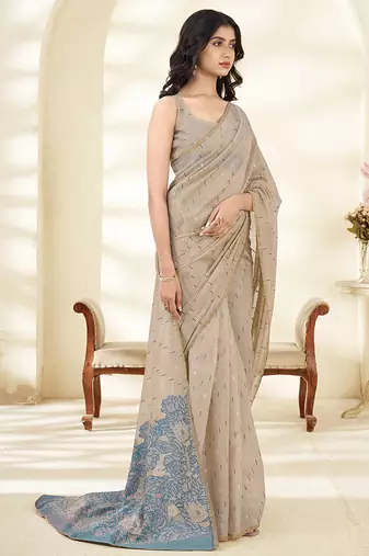 cream designer pallu printed cotton saree