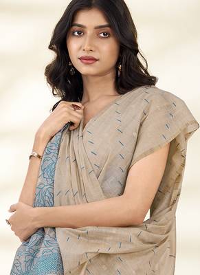 cream designer pallu printed cotton saree 4