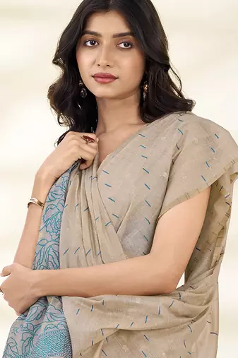 cream designer pallu printed cotton saree