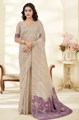 Cream Cotton party wear saree with blouse