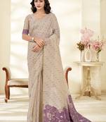 Cream Cotton party wear saree with blouse