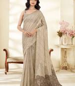 Cream Cotton party wear saree with blouse
