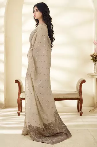 cream printed cotton saree with unstitched blouse