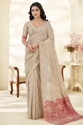 Cream Cotton party wear saree with blouse