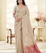 Cream Cotton party wear saree with blouse